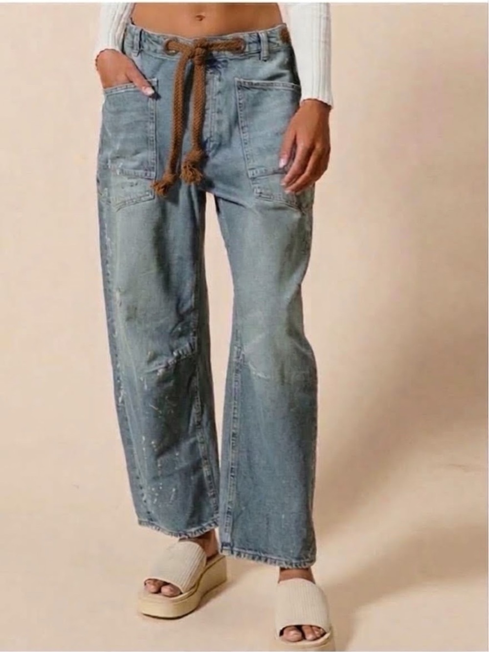 We The Free Free People Moxie Pull-On Barrel Jeans, NWOT, Sz 30 Boho, Slouchy